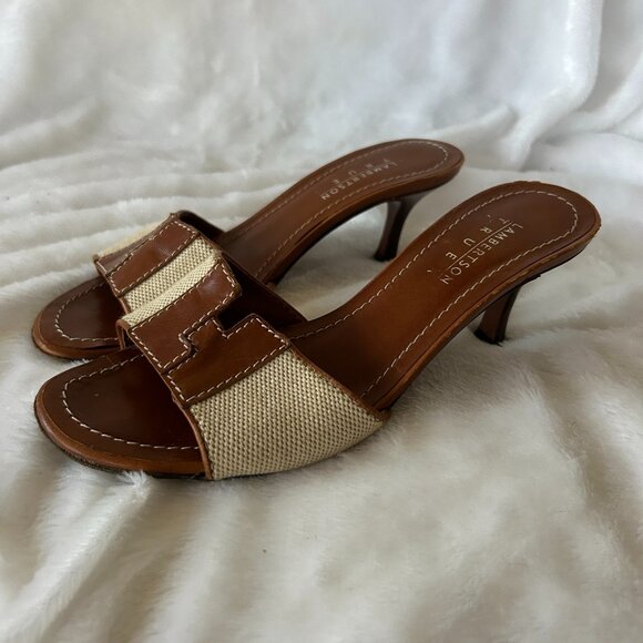 Lambertson Truex Sandals Womens 36.5 Made in Italy VTG Low Heel Brown Cream - Picture 1 of 12
